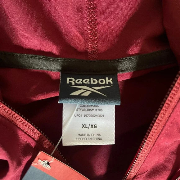 Reebok Zip Up Lightweight Hooded Jacket Mens‎ XL Training NWT Maroon Black - Picture 4 of 11